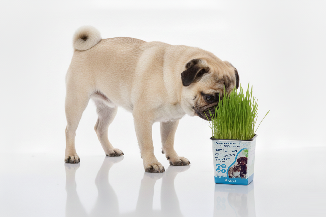 Perro carlino con PETGRASS