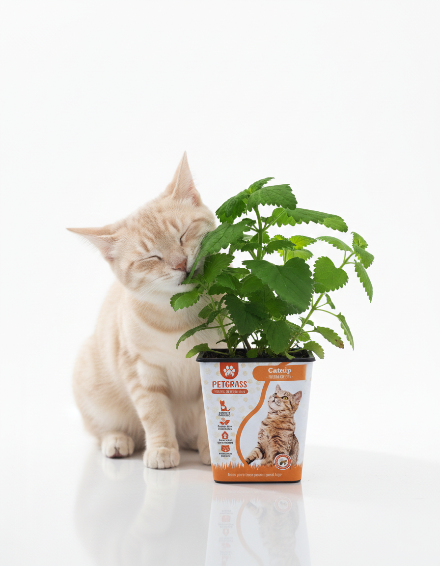 Gato claro disfrutando de PETGRASS