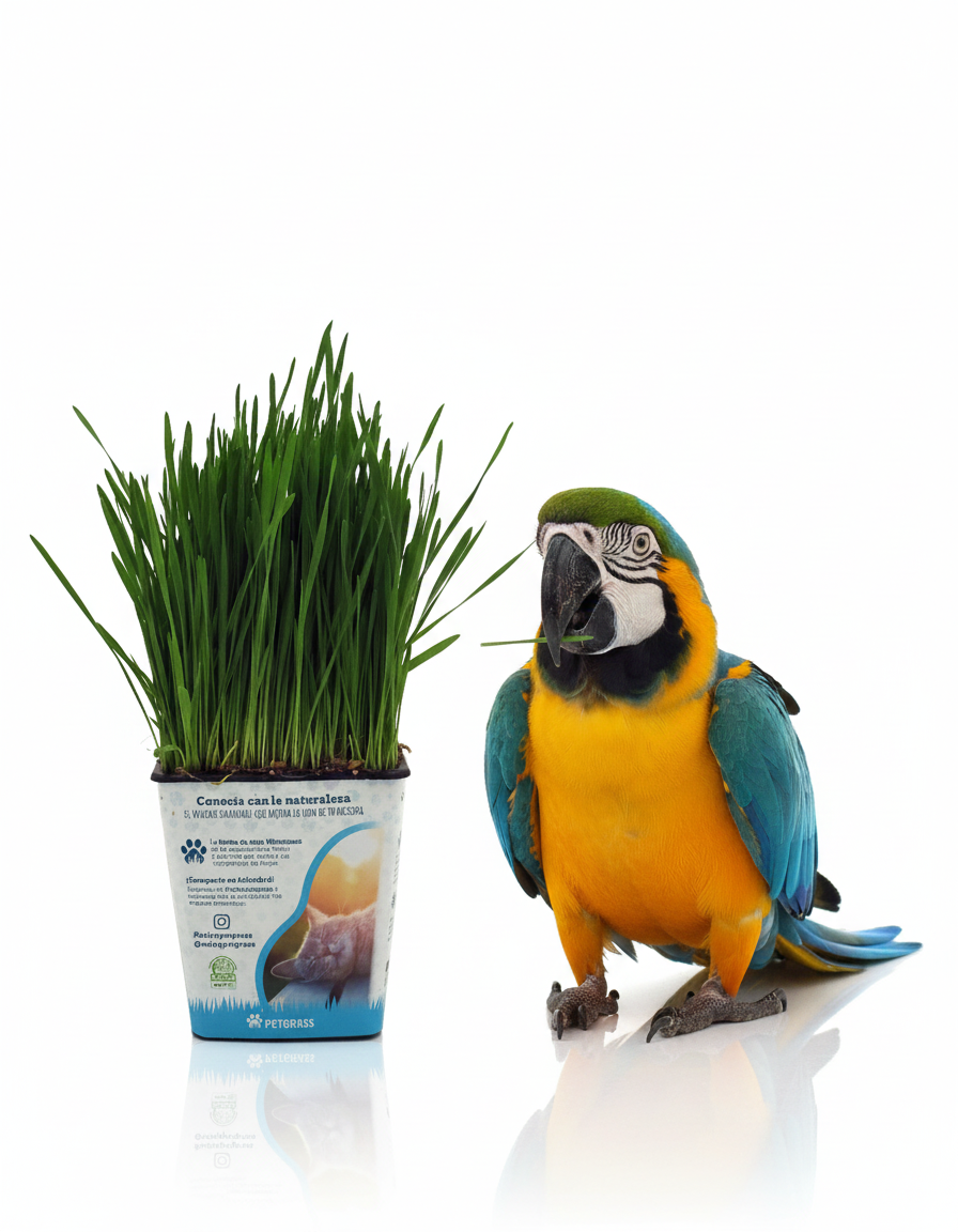 Loro sobre una maceta de PETGRASS
