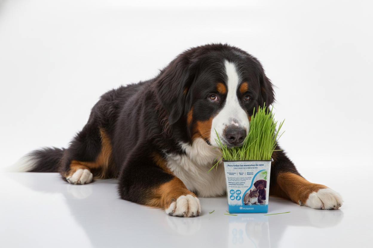 Perro grande oliendo PETGRASS